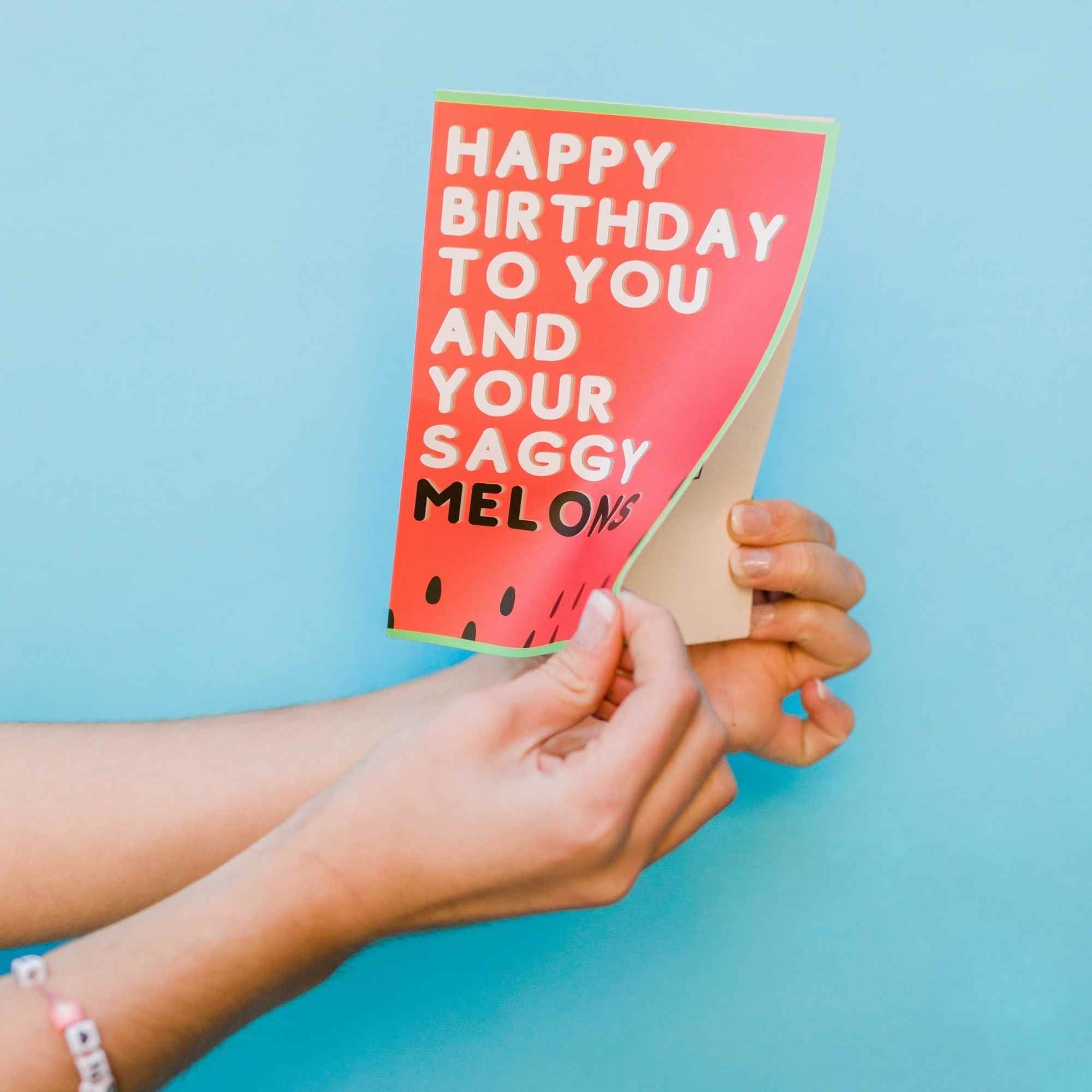 Happy Birthday to You and Your Saggy Melons! - Glitter Bomb Card Pranks Anonymous send hilarious pranks and gag gifts to your friends or family.